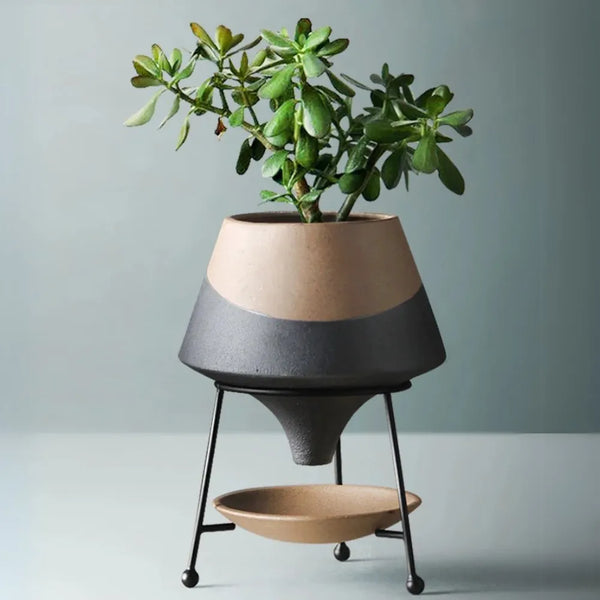 Vaso Cerâmico Teardrop com Suporte de Metal - Loja do Jardinista