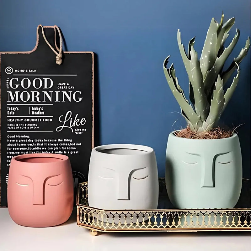 Vaso de Cerâmica Rosto Abstrato (Sleeping Face) - Loja do Jardinista