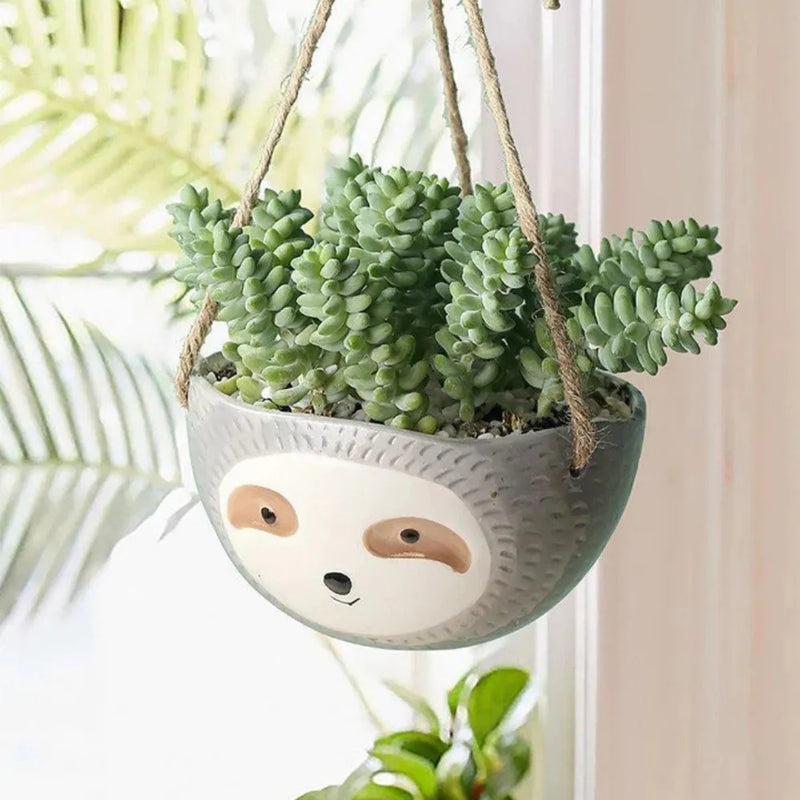 Vaso de Cerâmica Suspenso Bicho-Preguiça - Loja do Jardinista