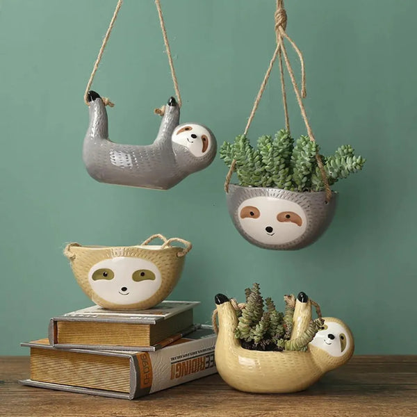 Vaso de Cerâmica Suspenso Bicho-Preguiça - Loja do Jardinista