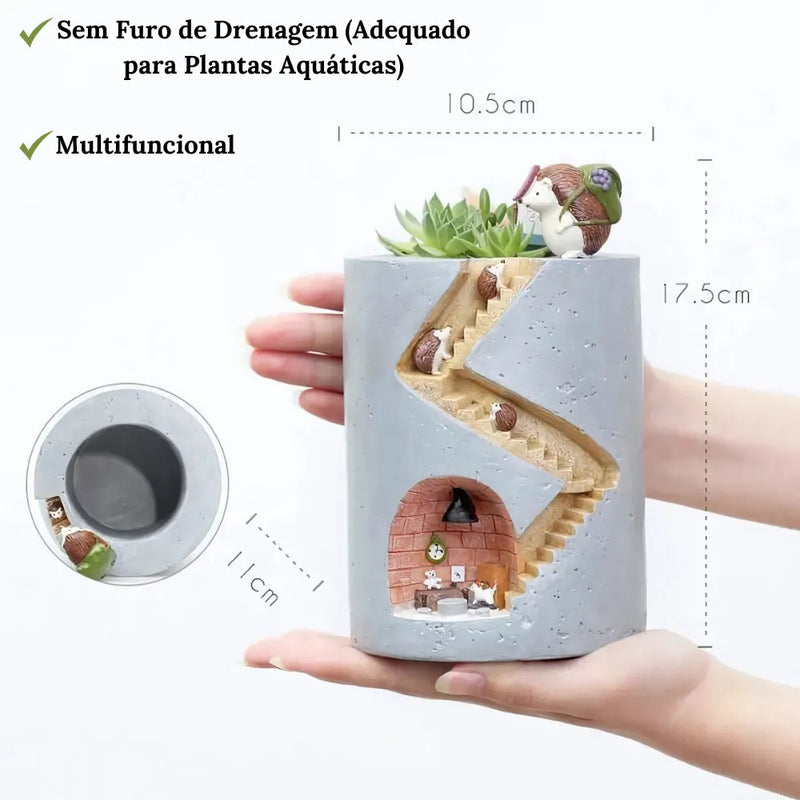 Vaso de Resina Família Ouriço e Coelho (Animal Secret Home) – Loja do Jardinista