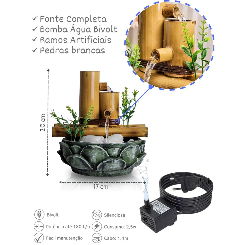 Fonte Zen 2 quedas com Flor Lotus + 6 Led Flor de Lotus de Brinde