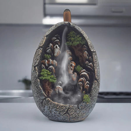 Incenso Cachoeira De Fumaça Em Resina Decorado + 2 Caixas de Incenso