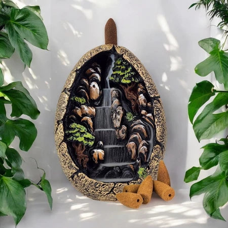 Incenso Cachoeira De Fumaça Em Resina Decorado + 2 Caixas de Incenso